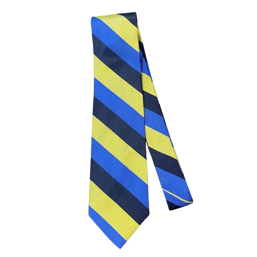 Brooks Brothers Mens Silk Repp Stripe Necktie Blue Yellow Navy Made‎ in USA NWT
